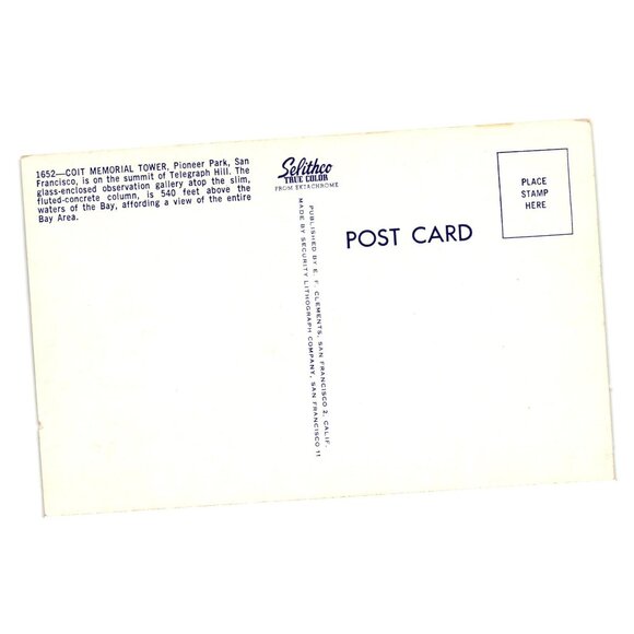 Coit Memorial Tower Postcard San Francisco Vintage Selithco Unused Tourism - Picture 2 of 2